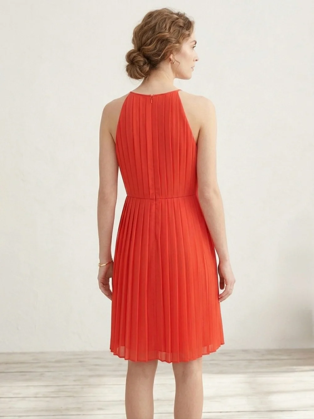 J.Crew Red Pleated Keyhole Halter Chiffon Mini Dress Cherry Tomato Summer Size 6